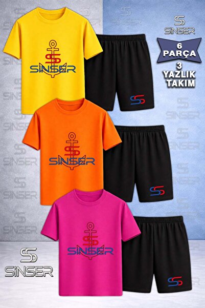 SS SİNSER Children's Deniz Capasi Onunde Printed Crew Neck 3-Piece T-Shirt - ...