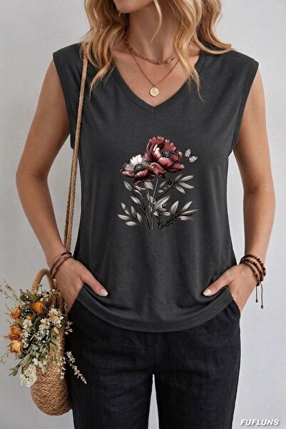 FUFLUNS ΓΥΝΑΙΚΕΙΟ ΑΜΑΝΙΚΟ ΜΠΛΟΥΖΑΚΙ OVERSIZE ΜΕ ΣΤΑΜΠΑ ΑΝΘΕΩΝ ΚΑΙ ΦΥΛΛΩΝ