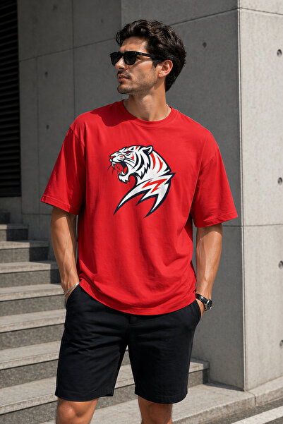 ArtYus Tiger Power Symbol Printed Unisex Oversize T-Shirt – Cotton Crew Neck ...