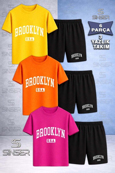 SS SİNSER Children's Brooklyn Alt Usa White Printed Crew Neck 3-Piece T-Shirt...