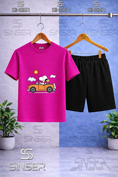 SS SİNSER Παιδικό μπλουζάκι με στάμπα SNOPY ARABADA με λαιμόκοψη ποδηλάτου - ...
