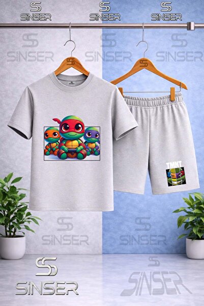 SS SİNSER Children's Ninja Turtle 3Lu in the Square Printed Crew Neck T-Shirt...