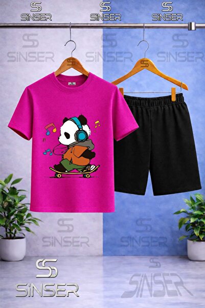 SS SİNSER Παιδικό μπλουζάκι με στάμπα PANDA SKATEBOARD COLORFUL NOTE με λαιμό...