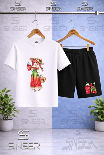 SS SİNSER Kids' Girls Watermelon Combination Printed Crew Neck T-Shirt - Shor...