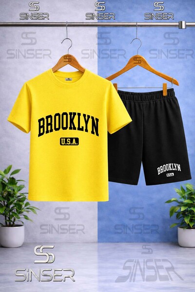 SS SİNSER Παιδικό μπλουζάκι με στάμπα BLACK BROOKLYN ALT USA - Σετ σορτς