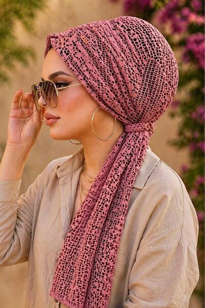 Aişe tesettür Σκούρο ροζ δαντελωτό κοκάλι με αγκράφα