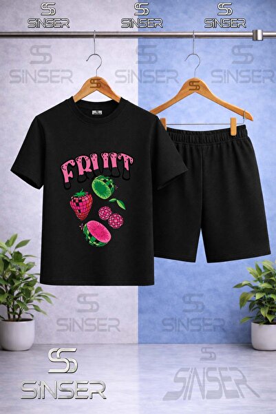 SS SİNSER Children's Meyve 4Lu Fruit Written Printed Crew Neck T-Shirt - Shor...