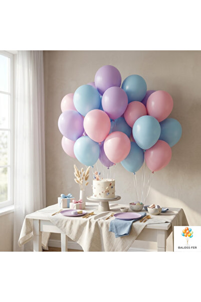 baloss fer Macaron Lila Mavi Pembe Balon Seti 20 Parça Pastel Parti Süsleme