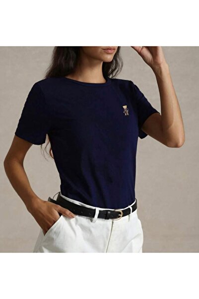 Oceanwear Navy Blue Short Sleeve Women's Tshirt - Bear Print