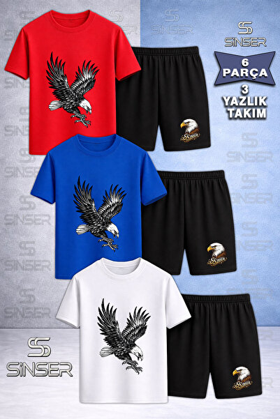SS SİNSER Παιδικό T-Shirt 3 τεμαχίων με στάμπα EAGLE BLACK ATAK και λαιμόκοψη...