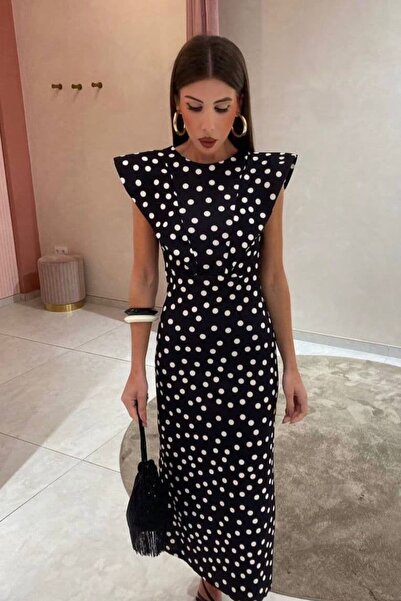 Pulli Collection Πουά υφασμάτινο μίντι φόρεμα από ύφασμα Άτλας