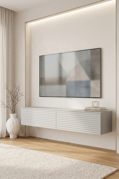 zetuna home TDA1214B DUVARA MONTAJ TV STAND, TV RAFI BEYAZ 120CM