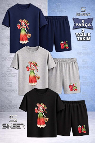 SS SİNSER Παιδικό ΣΕΤ ΚΟΡΙΤΣΙΩΝ με στάμπα και λαιμόκοψη 3 τεμαχίων - Σετ σορτς