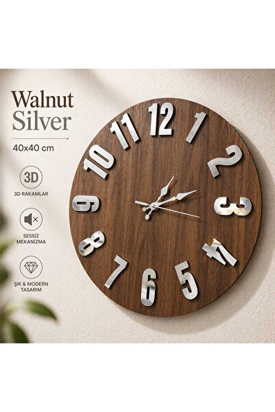 LotusLazer Tasarım Walnut Silver Roman – Ahşap Görünümlü Gümüş Aynalı Roma Ra...