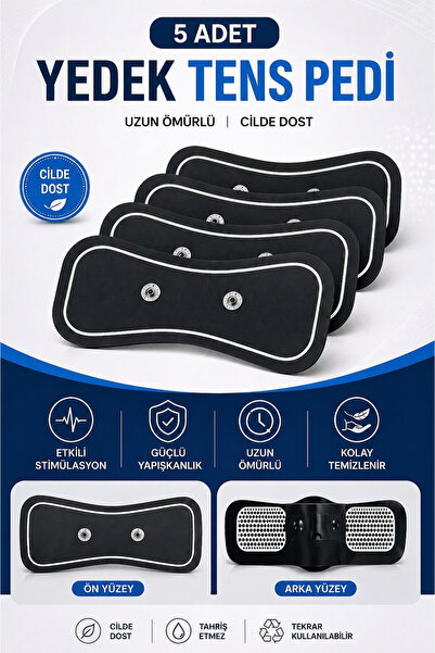 Uniquem Çıtçıtlı TENS Pedi 5 Adet 5cm Bağlantı 20x5cm EMS Yedek Ped