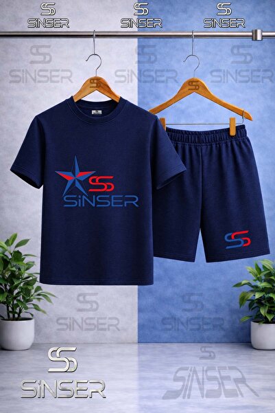 SS SİNSER Children's Starry Text Printed Crew Neck T-Shirt - Shorts Set