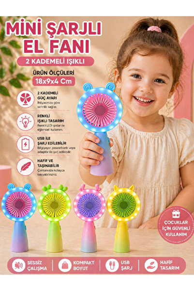 moryconcept Mini Şarjlı El Fanı 2 Kademeli Işıklı USB Taşınabilir Sessiz Fan ...