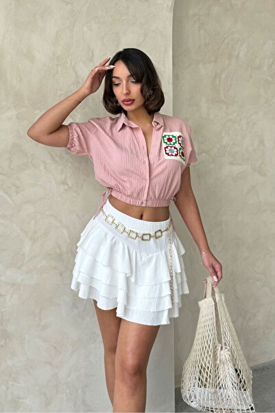 VERYMODA قميص مطرز بجيوب - لون بودرة |   VMD2308