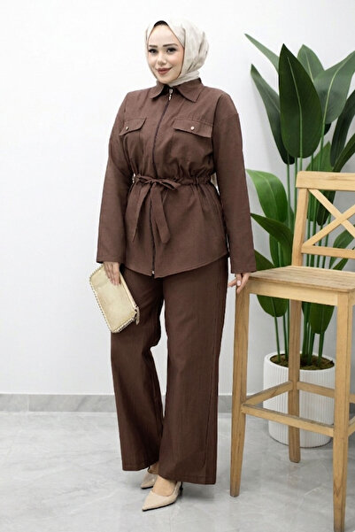 Tesettür Dünyası Σετ δύο τεμαχίων με διπλές τσέπες και κορδόνι στη μέση TSD26...