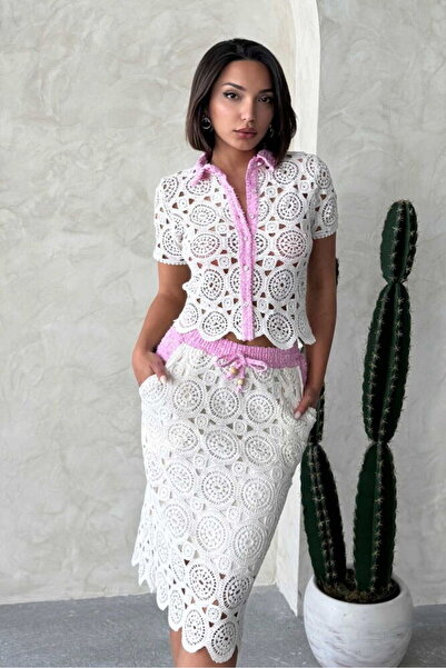 VERYMODA Δαντελένιο πουκάμισο με τζιν λεπτομέρειες - Ροζ ακατέργαστο |   VMD2795