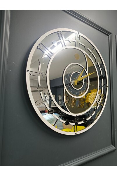 LotusLazer Tasarım Nova Signature Yin Yang Gümüş Aynalı Pleksi Duvar Saati 70...