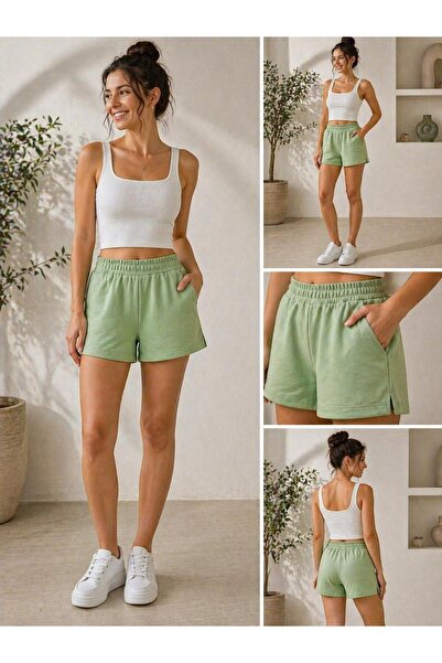 elzo collection Kadın Su Yeşili Cepli Basic şort