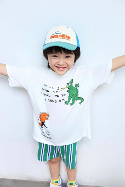 Magu Erkek Çocuk Pamuklu Ejderha Baskılı T-shirt Şort Takım