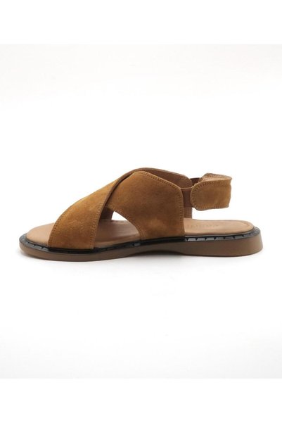 Shade ayakkabı Genuine Leather Suede Women's Tan Sandals 26629