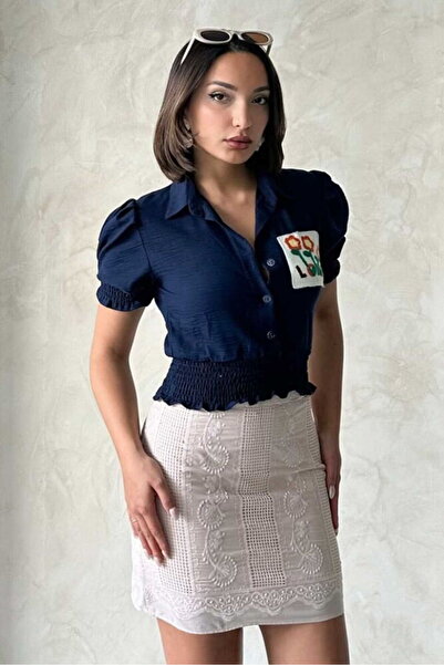 VERYMODA Navy Blue Pocket Embroidered Shirt |   Vmd2482