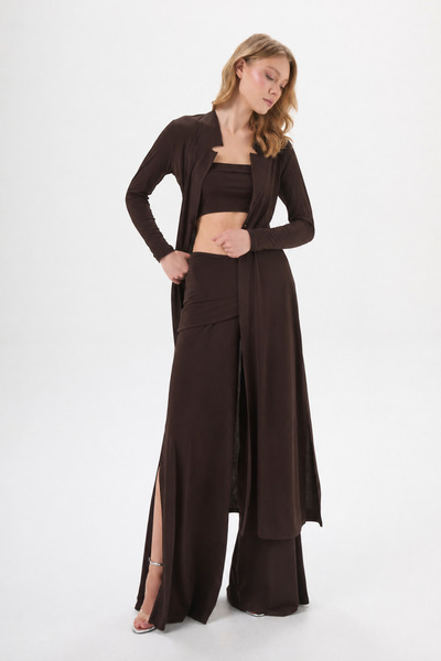 By Yaren Yazıcı Καφέ ασύμμετρο σχέδιο γιακά με σχισμή και ένα κουμπί, Sandy M...