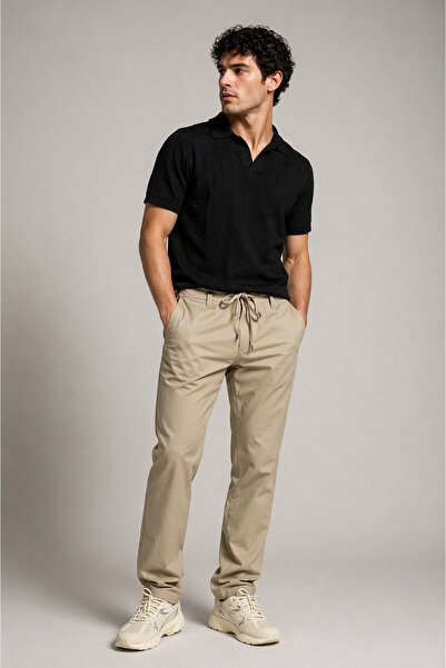 OneDay Men's Casual Beige Slim Fit Trousers - Stylish Everyday Style