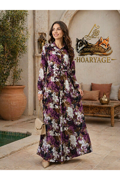 hoaryage 100% βαμβακερό βισκόζι με ζώνη στη μέση, γιακά, μακρυμάνικο, με κουμ...