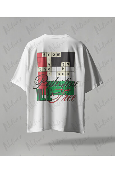 Nulivez Palestine Design Oversize Unisex T-Shirt with Kefiye Pattern Streetwe...
