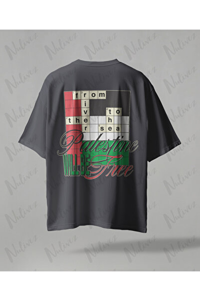 Nulivez Palestine Design Oversize Unisex T-Shirt with Kefiye Pattern Streetwe...