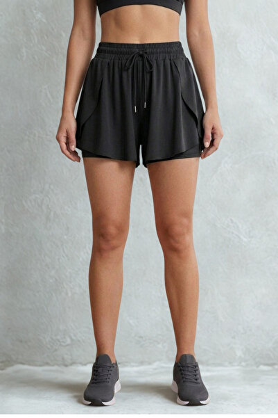 COTTONLAB Μαύρο αθλητικό σορτς Relax Cut με κολάν