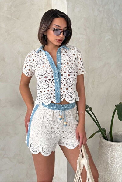 VERYMODA Δαντελένιο πουκάμισο με τζιν λεπτομέρειες - Ακατέργαστο |   VMD2795