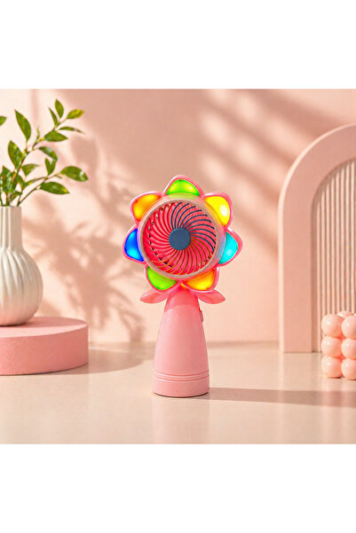 hediyeconcepti Çiçek Tasarımlı LED Işıklı Mini El Fanı Taşınabilir USB Şarjlı...