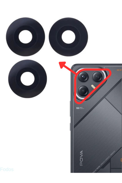 Fodos Tecno Pova 7 Ultra Arka Kamera Camı Lensi Yapışkanlı Dış Cam LJ9 Uyumlu