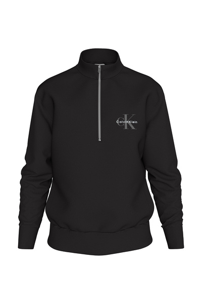 Calvin Klein LS Eu 350Terry Micro Monologo Qt Erkek Fermuarlı Sweatshirt Siyah