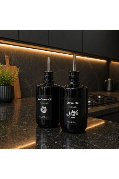 color house 2 adet 500 ml Siyah Renk Cam Yağdanlık - Damlatmaz Tıpa Kapak ( P...