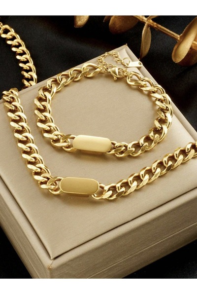 VEYA Elegant Two-Piece Stainless Steel Jewelry Set Featuring a Necklace and B...