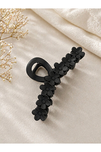 BERF JEWELLERY Siyah Çiçekli Kıskaç Toka