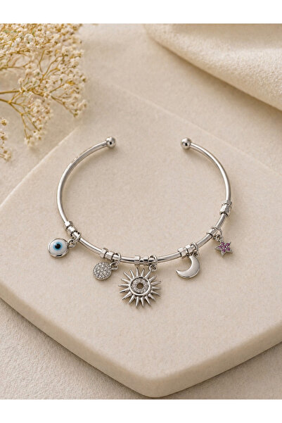 BERF JEWELLERY سوار فضي بتعليقة الشمس