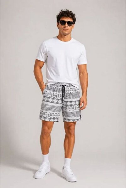 Kanonik Education Ανδρικό υφαντό σορτς με έθνικ σχέδια, ελαστική μέση, κορδόν...