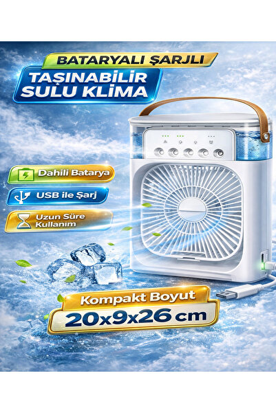 Reidan BT-8 Şarjlı Mini Sulu Klima 3 Kademeli Soğutucu Pervane Fan Nemlendiri...
