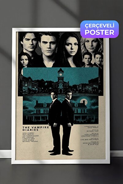 Postifull The Vampire Diaries Beyaz Çerçeveli Poster, Sinema ve Dizi Tablo, F...