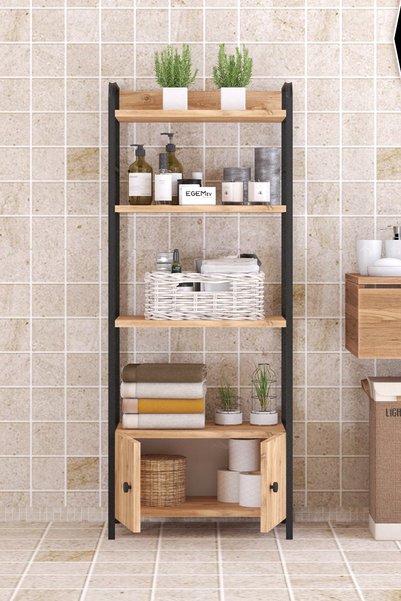 EGEMEV Banyo Düzenleyici Mutfak Rafı Banyo Dolabı Çok Amaçlı Dolap 5 Katlı Metal BANYO Mutfak Düzenleyici 2 KAPAKLI DOLAP