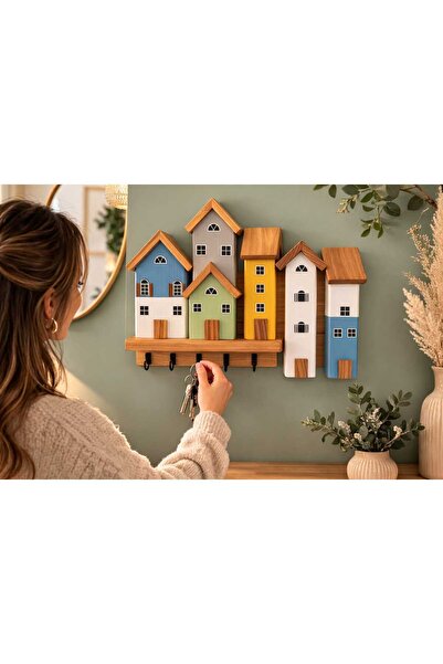 özgürce El Yapımı Ahşap Anahtar Askılığı, Dekoratif Ev Figürleri, 30x28 cm