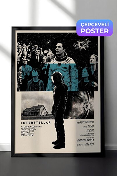 Postifull Interstellar Siyah Çerçeveli Poster, Sinema ve Dizi Tablo, Film Diz...