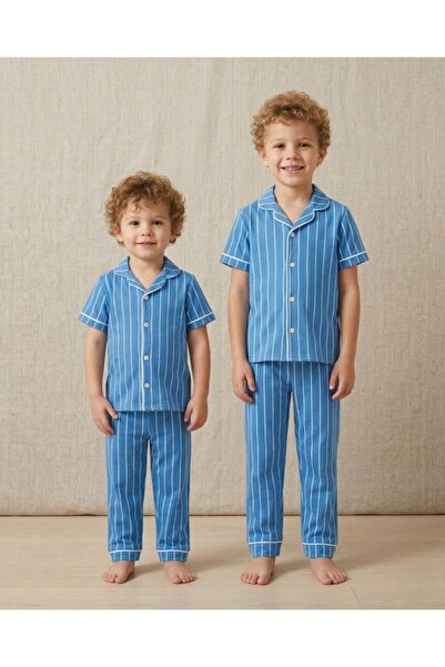 VOY KİDS Σετ πιτζάμες για αγόρια με ριγέ λαιμόκοψη, καλοκαιρινό, κοντομάνικο,...